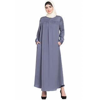 Casual pleated abaya- Grey